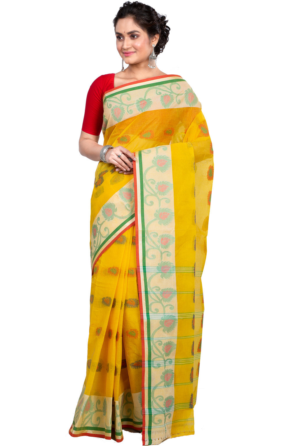 Yellow Pure Cotton HapChaka Tant Saree (884)